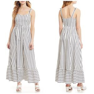 GIANNI BINI Striped Maxi Dress Sleeveless Tiered Prairie Ivory Navy Size 2 4 New